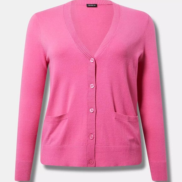 Torrid Everyday Soft V-Neck Pocket Cardigan Sweater pink sz. 5 - Picture 1 of 4